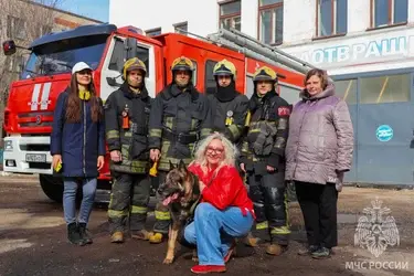 К ивановским пожарным пришел в гости спасенный ими пёс Рэм