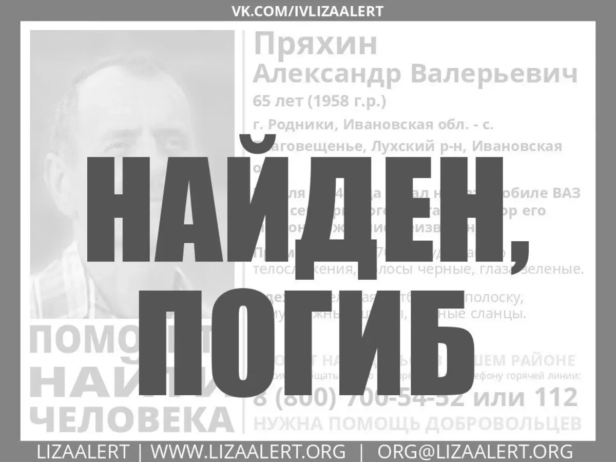 Пропавший 65-летний мужчина из Родников погиб