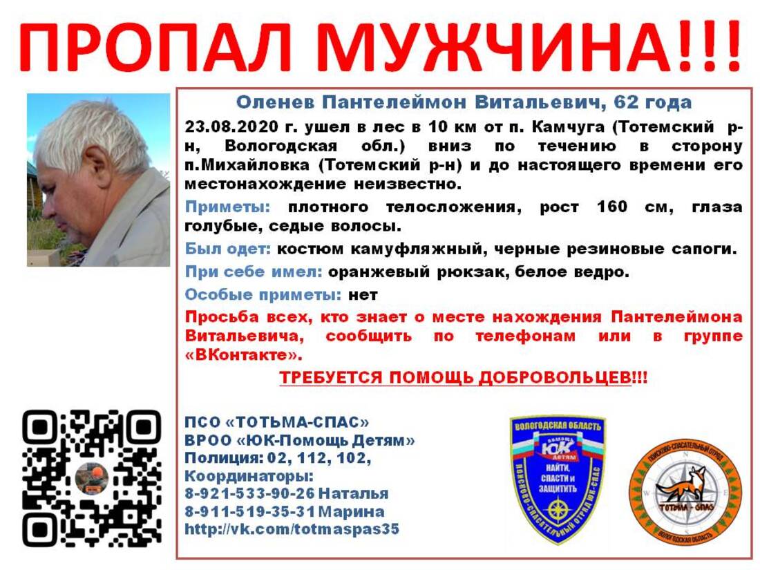 Пожилой грибник заблудился в Тотемском районе