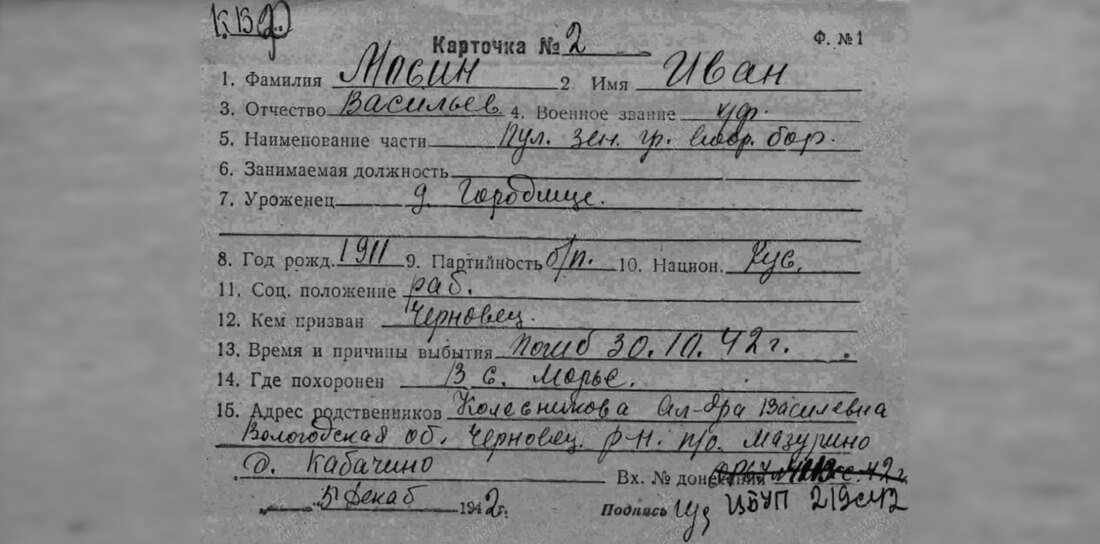 Родственников пулемётчика, героически погибшего в 1942 году, ищут в Вологодской области
