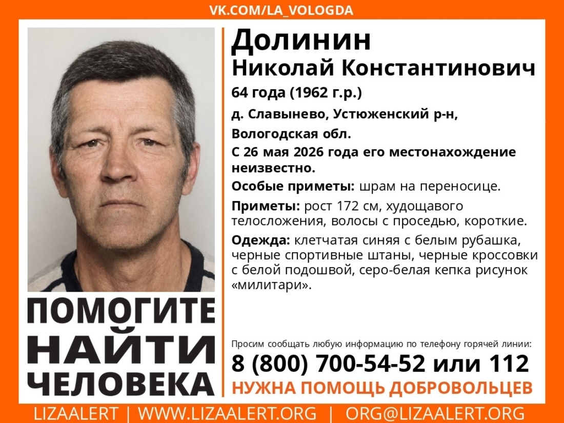 Поиски пропавшего Николая Долинина продолжаются в Устюженском округе