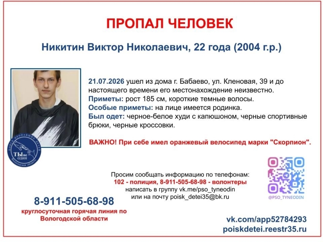 Поиски пропавшего Виктора Никитина вторую неделю продолжаются в Бабаевском округе