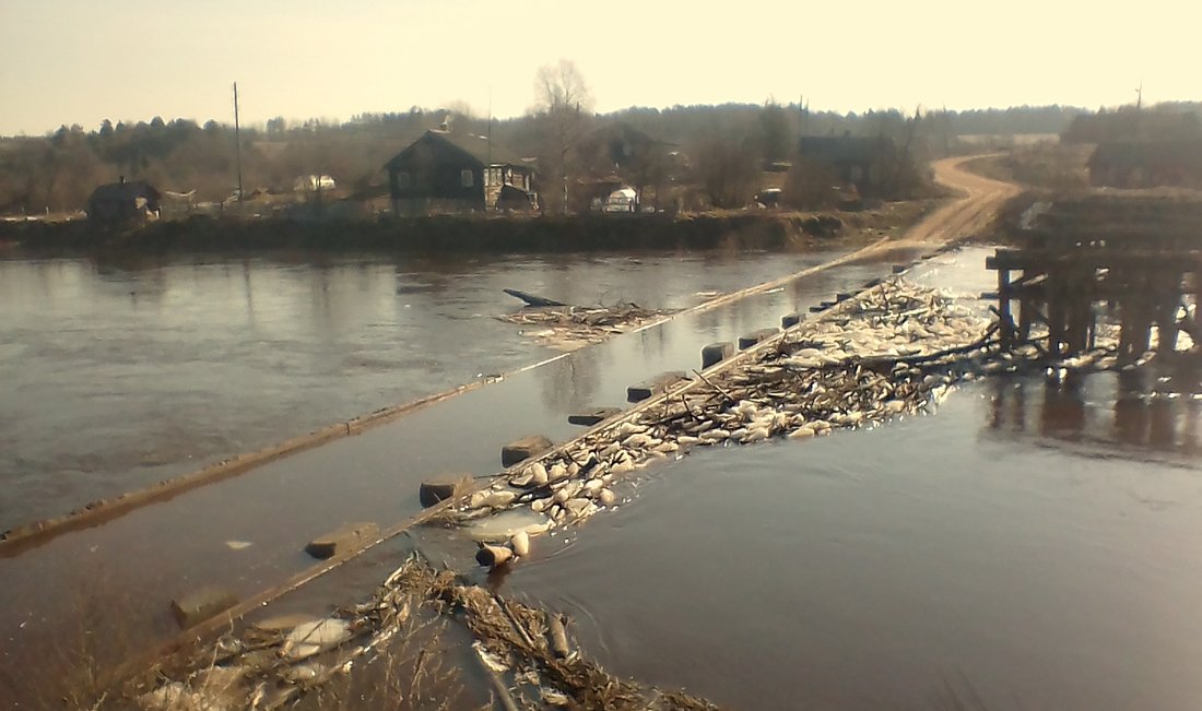 В Вытегре из-за весеннего паводка затопило мост