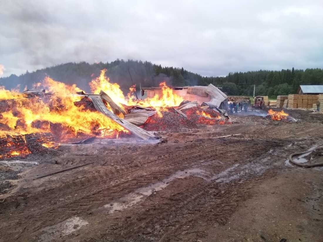 Крупный пожар едва не уничтожил пилораму в Тарногском районе