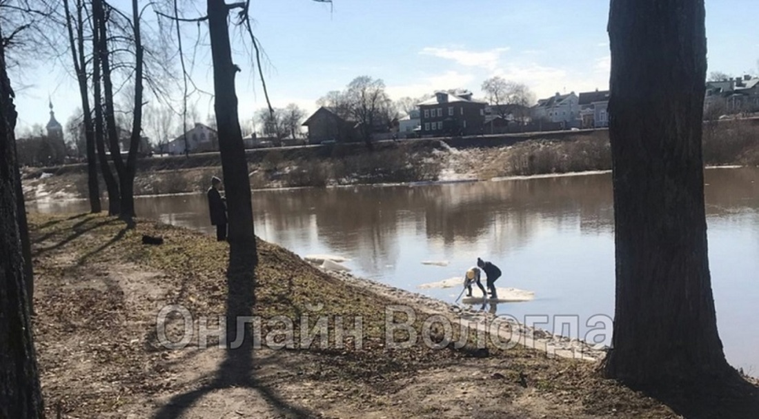 Двое детей попытались отправиться в плавание на льдине по реке Вологде