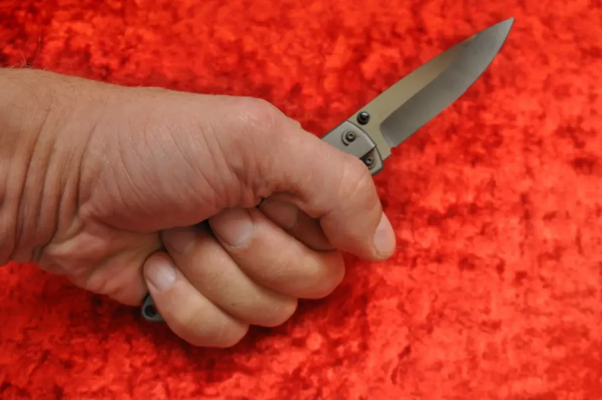 Ножевое фото. Перочинный нож в руке.